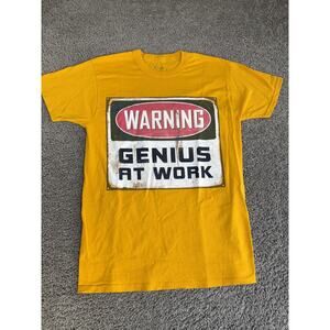 Return To Sender Shirt Mens S Yellow Warning Genius At Work Graphic Tee Tagless